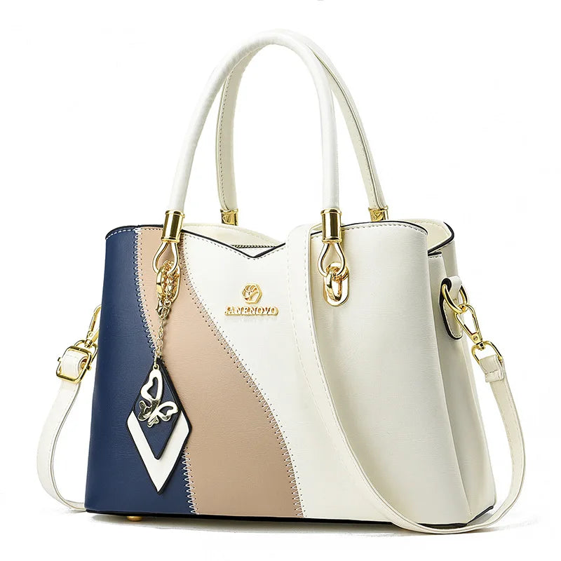Hemasa  New Three Color Combination Women's Handbag Large Capacity Soft Leather Shoulder Bag