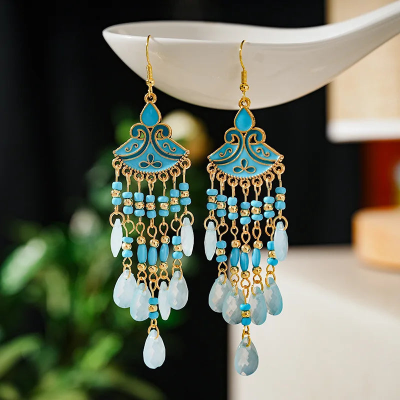 Hemasa Bohemian Waterdrop Dangle Drop Tassel Earrings For Women Beaded Handmade Ethnic Vintage Female Jewelry Earrings Gift