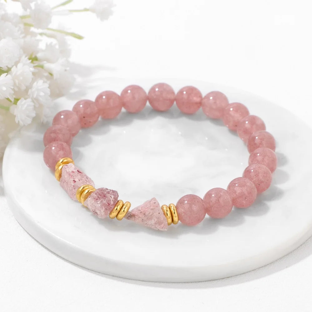 Irregular Raw Quartzs Charm Bracelet Rose Quartzs Amethysts Citrines Beads Elastic Bracelets For Women Men Healing Reiki Jewelry