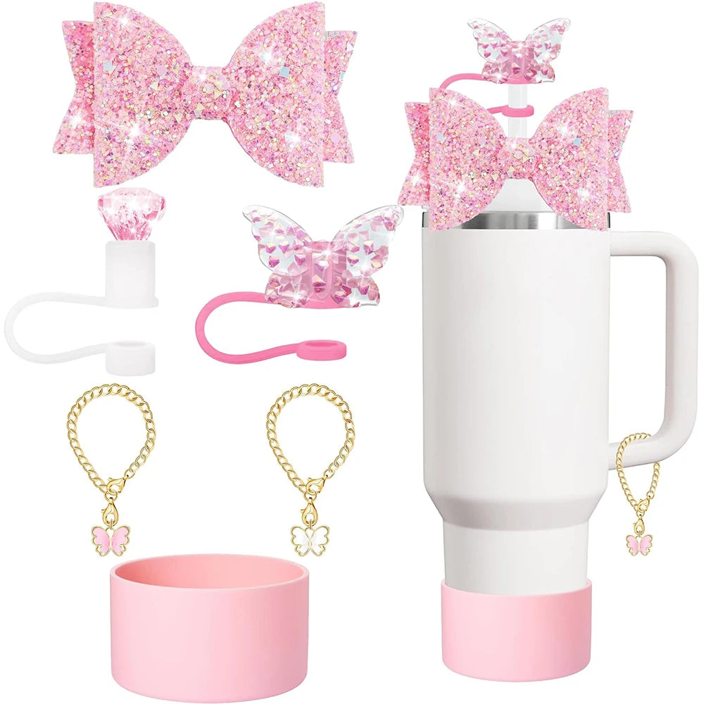 Hemasa Charm accessories,bow and diamond straw cap for Cup 40/30 oz accessories with Charm Chain Unlimited for Tumbler