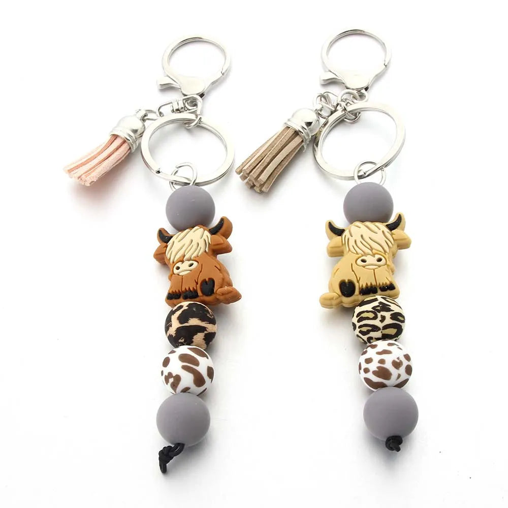 2024 New Cartoon Silicone Cowboy Bead Pendant Keyring Bag Accessories for women