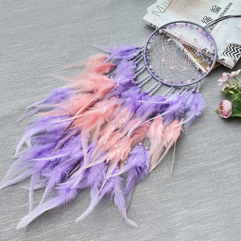 Hemasa Dream Catcher Hand-woven Colorful Feathers Wind Chimes Wall Hangings For Living Room Bedroom Creative Birthday Festival Gifts