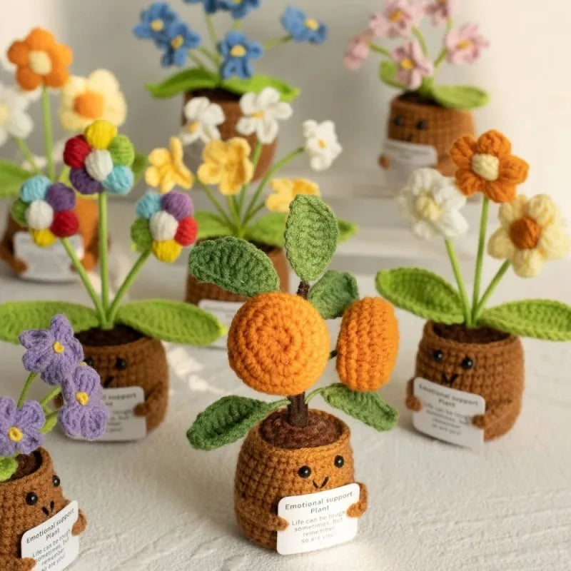 Hemasa Crochet potted tabletop Words of encouragement forget-me-not crochet Pink convolia heart-warming ornament Gift