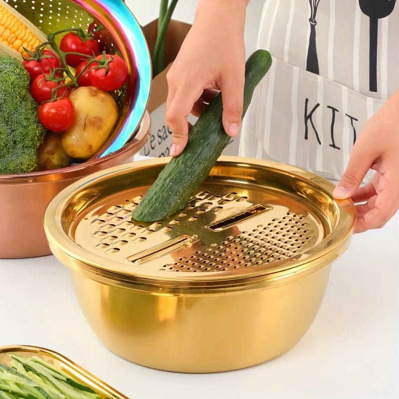 Tejesa 3-In-1 Stainless Steel Kitchen Set,  Multifunctional Filter, and Mixing Bowl