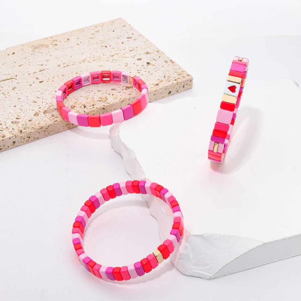 Tejesa  Pink Enamel Beaded Bangle Bracelets For Women /Girls