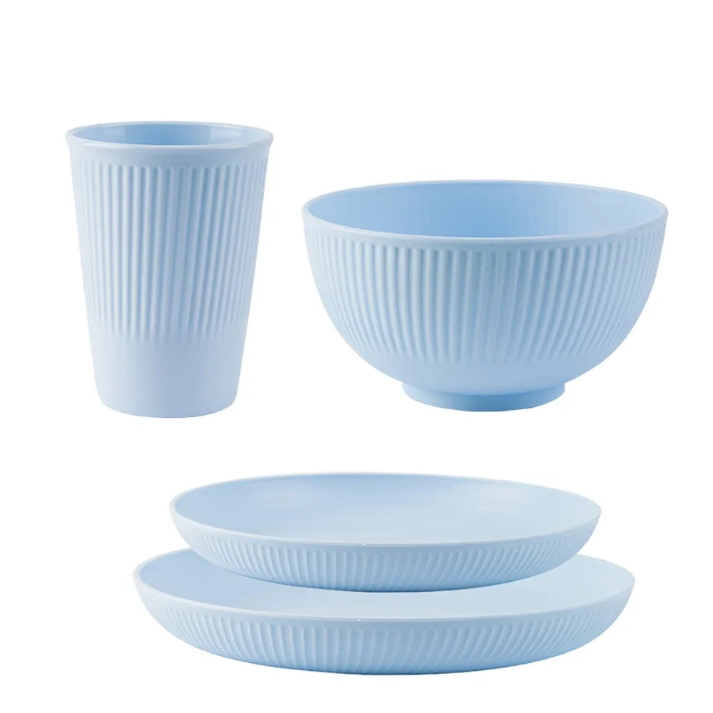 Heamsa 4Pcs Wheat Straw Tableware Set Plate Dish Bowl Cup Unbreakable Kitchen