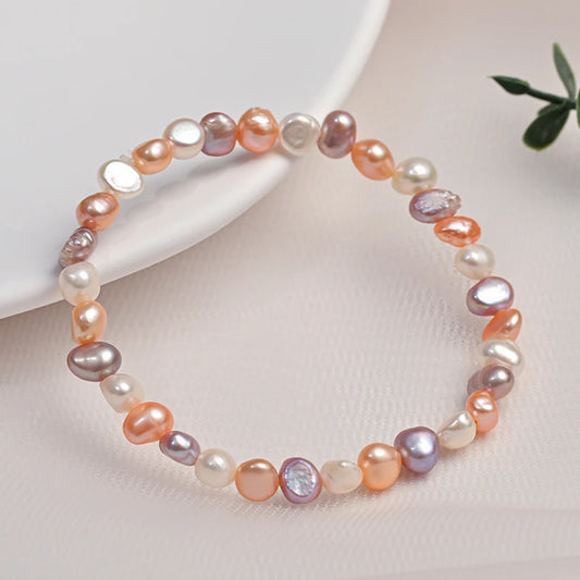 5-6mm Natural Freshwater Pearls Baroque Two-sided Pearl Elastic Rope Bracelet Bangle Fine Fashion Jewelry Hot Gift for Women