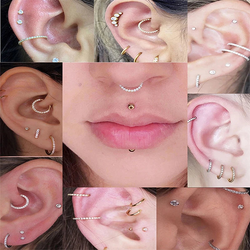 1PC Piercing Jewelry Nose Ring Hinge Clicker Nose Septum Stainless Steel Piercing Daith Helix Cartilage Earring Rook Hoop CZ 16G