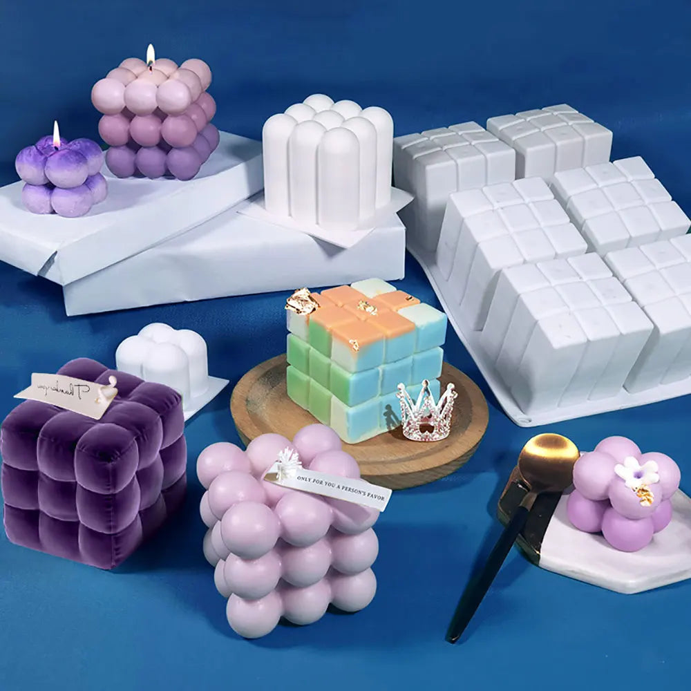 For Fun 3D Multi Style Bubble Cube Candles Silicone Mold Aromatherapy Plaster Candle Hand-made Baking Cake Mold Home Decoration