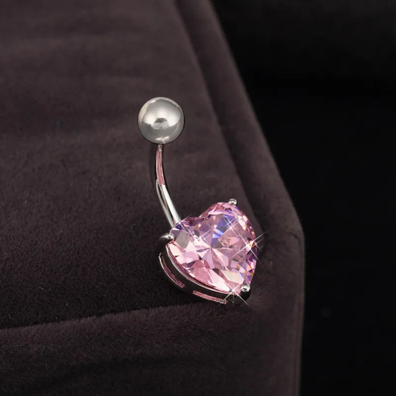 316L Surgical Steel Heart CZ Belly Button Navel Ring Body Piercing Jewelry for Women Girl