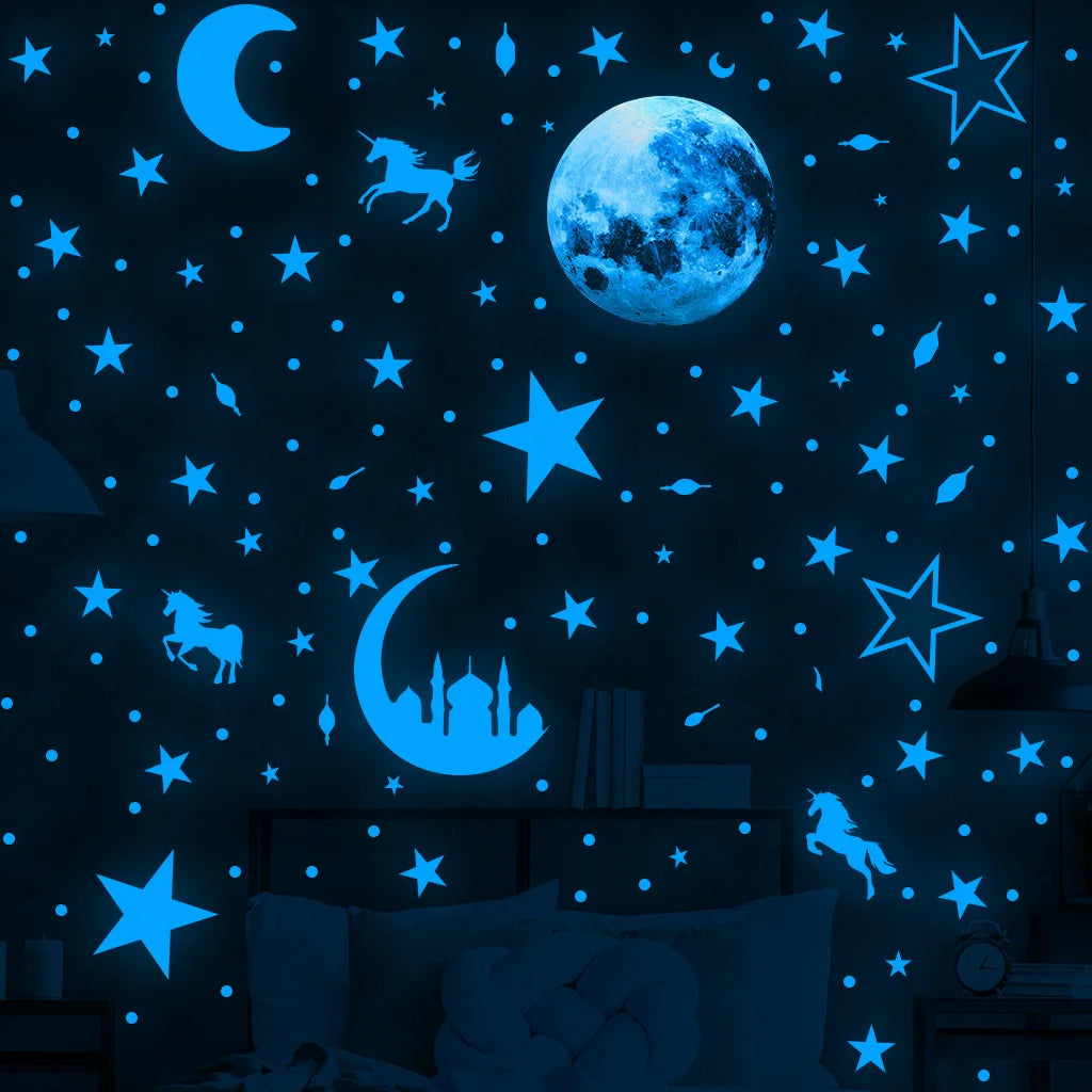 Tejesa Luminous Moon and Stars Wall Stickers for Kids Room /Baby Nursery /Home Decoration