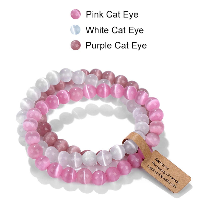 Hemasa Blue Cat Eye Beads  Bracelets /3Pcs/Set Natural Stone Amethyst Beads Bracelets /Multicolor Stretch Bangle Women