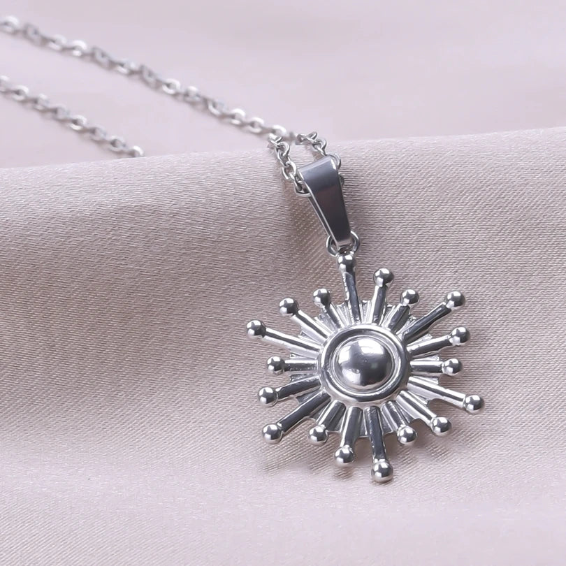 Fashion Gold Color Sun Necklace For Women/Men Stainless Steel Pendant Trendy Collar Long Chain Choker Female Jewelry Supplies