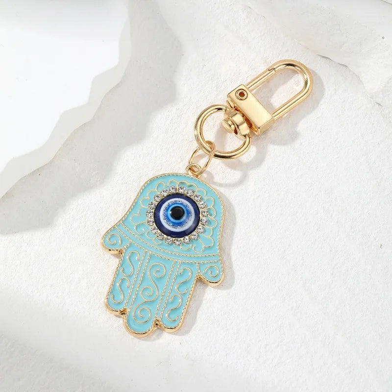 Retro Ethnic Style Personality Totem Hand Keychain  Zircon Hand Blue Eye Bag Car Airpods Case Key Accessories