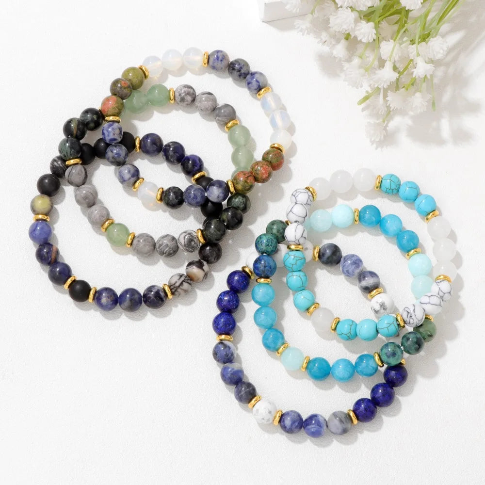 Tejesa Natural Stone Tiger Eye Bracelets For Men Women Lava Black Onyx Labradorite Yoga Elastic Bracelet Good Luck Money Health Jewelry