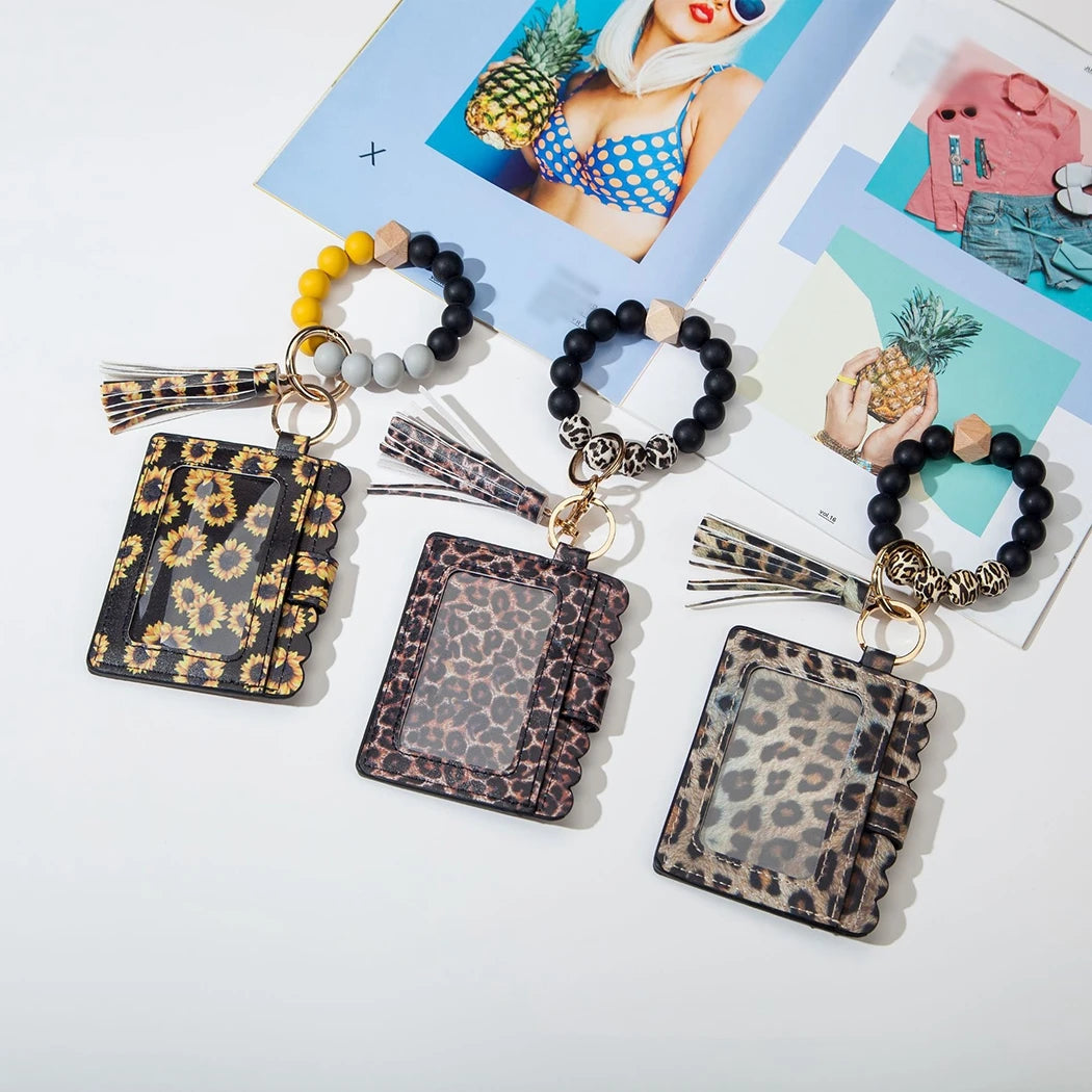 Hemasa   Silicone Beads Wristlet Bracelet Wallet with  Luxury Tassel  Bead Keyring Card Holder Purse