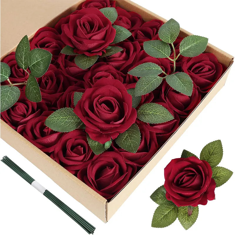 Artificial Flowers Velvet Roses 50 PCS Real Look Roses Bouquet Flowers for DIY Wedding Party Baby Shower Home Decoration