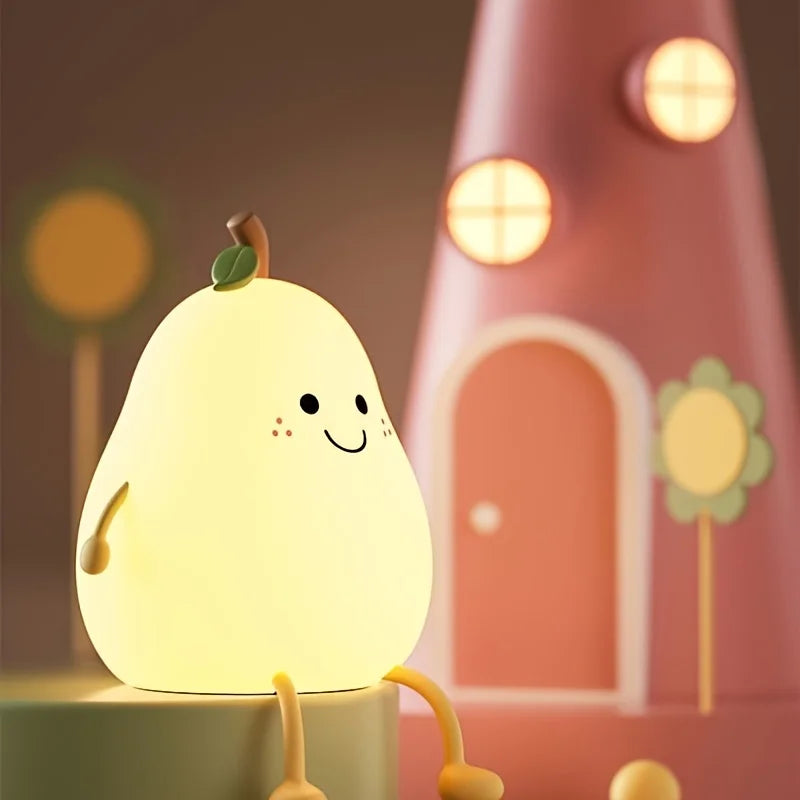 Hemasa Creative Mini Cute Cartoon Pear Shaped Pat Light Bedroom Lamp Soft Silicone Rechargeable Night Light for Kids