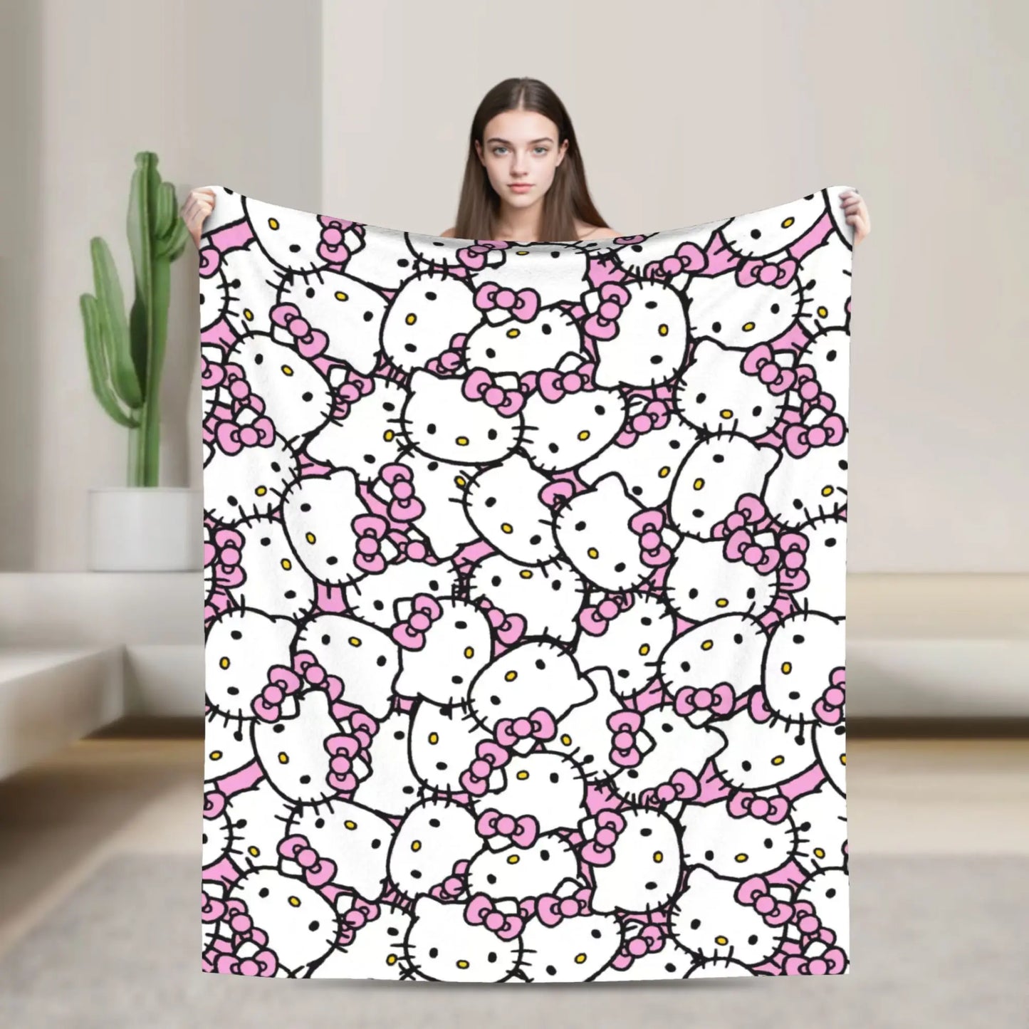 Tejesa Pink Cute Flannel Print  Super Soft Throw Blankets for Bedding Couch Bedding Throws