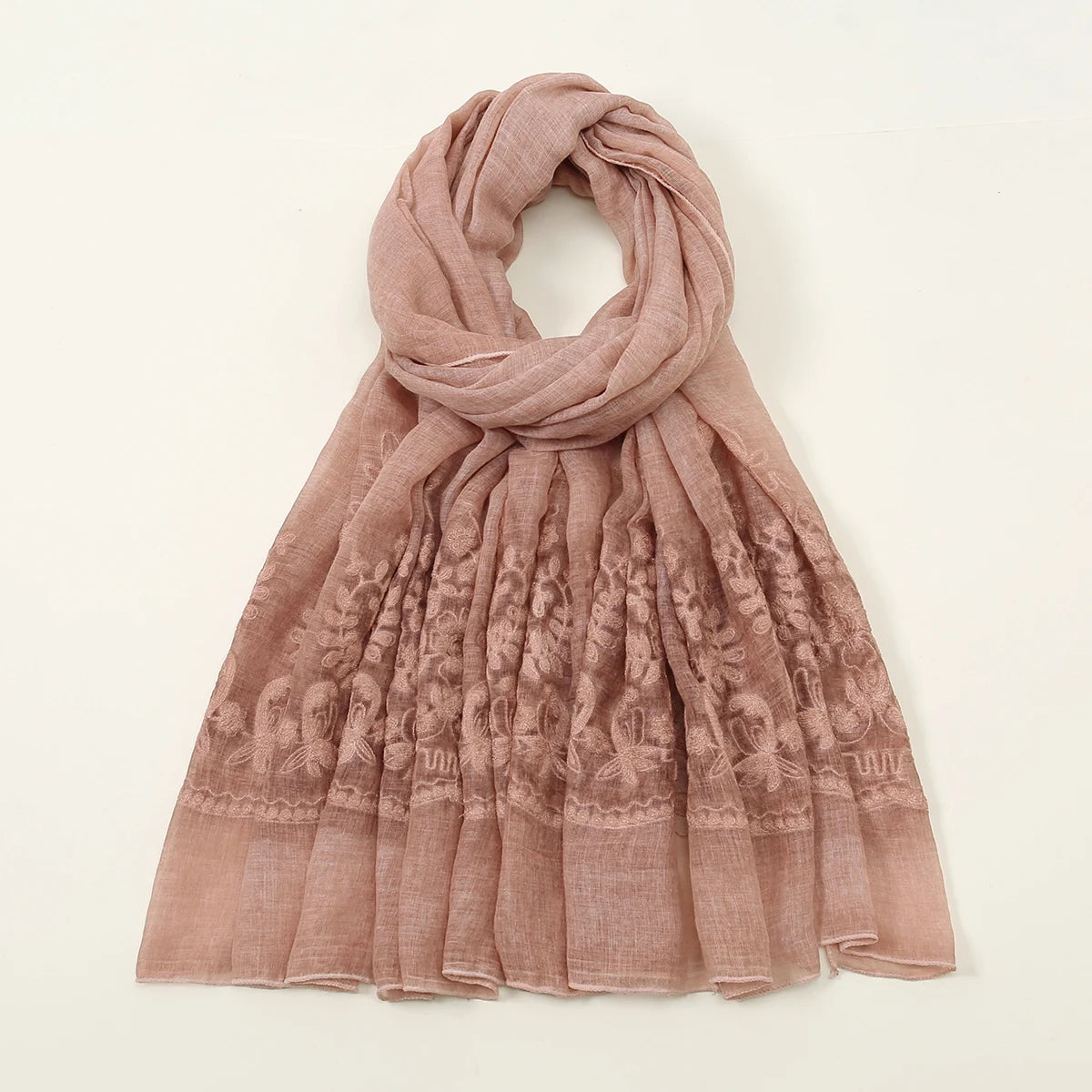 Plain Flower Embroidery Hijab Scarf Viscose Muslim Hijab Shawls Women Soft Long Towel Wraps Elegant Casual Heabscarf Turban