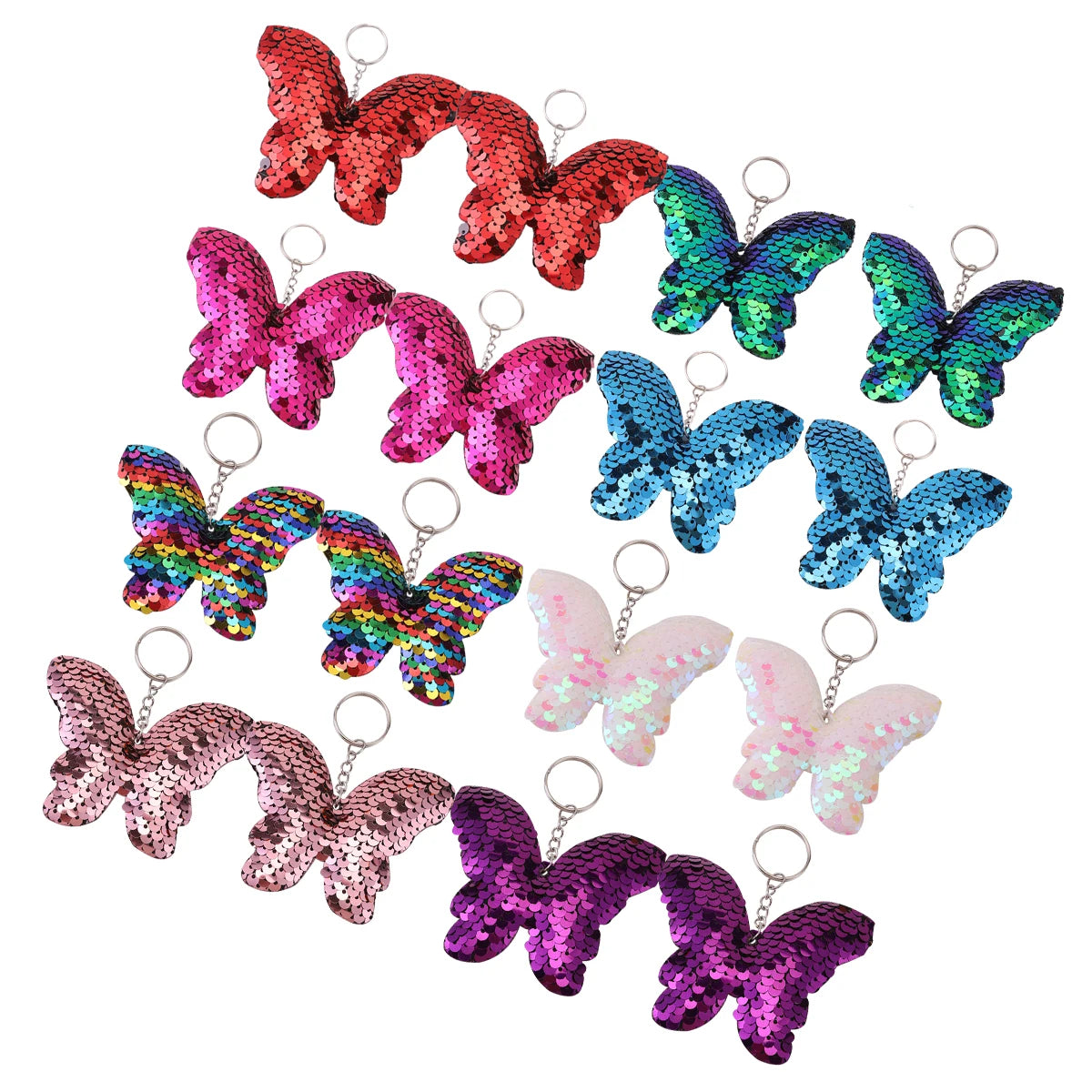 Hemasa 16pcs Sparkling Butterfly Key Ring for Women and Girls - Flip Sequin KeyChain with Glitter - Perfect Valentine's Day Gift