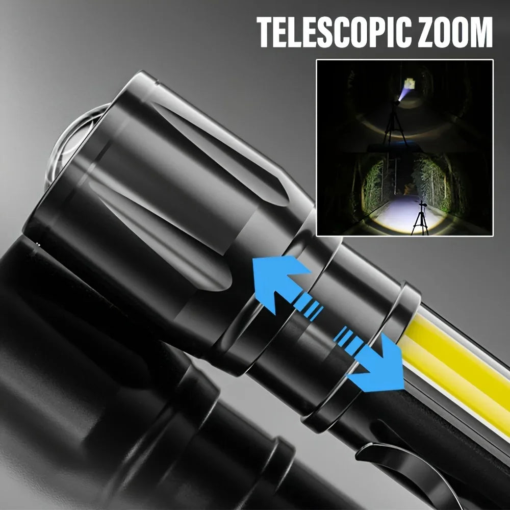 Hemasa LED Powerful Flashlight Rechargeable Multi Functional for Long Range Portable Outdoor Home Mini Flashlight with Cap Clip