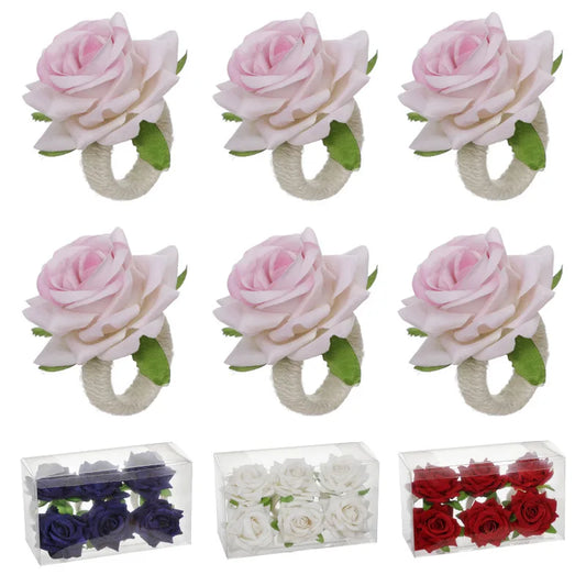 6pcs Artificial rose flower Napkin Ring Buckle Tissue Ring Holders for Home Restaurant Wedding Valentine's DayTable Decor