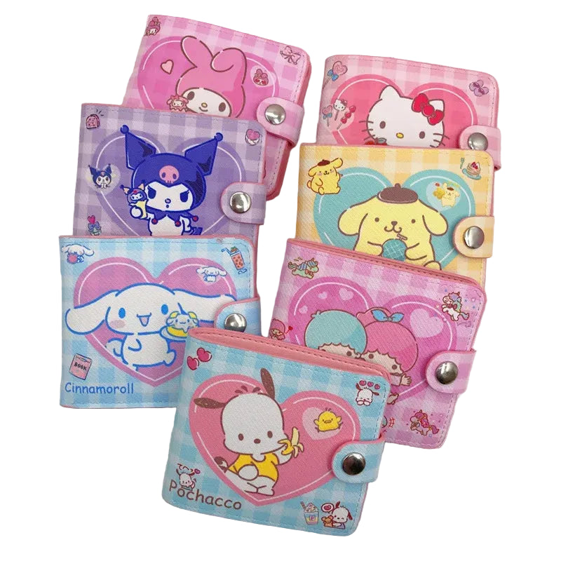 Tejesa New Hello Kitty Cinnamoroll My Melody Kuromi Pu Casual Money Bag Coin Purse Card package Wallet With Button ﻿Girl Christmas gift