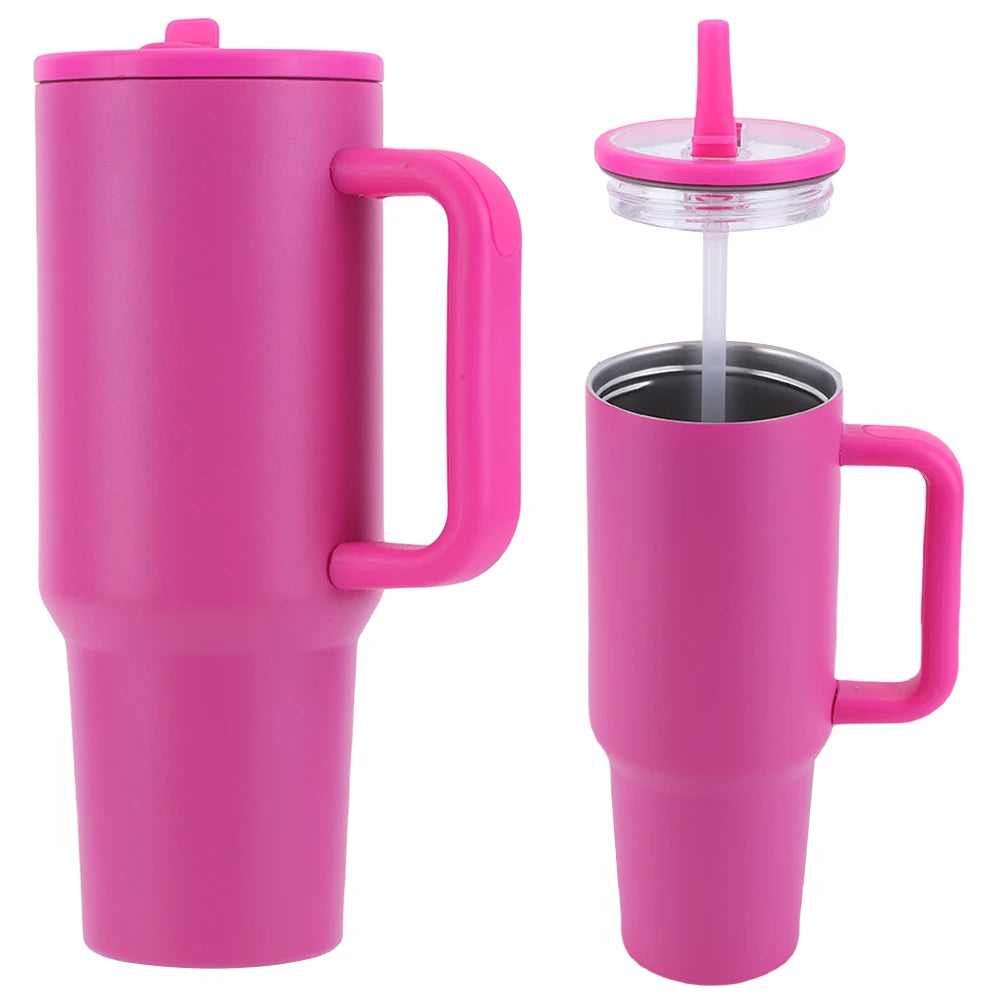 Hemasa Tumbler 40oz Stainless Steel Car Mug with Handle Straws For Thermal Iced Travel Vacuum Insulated Coffee Thermos Cup