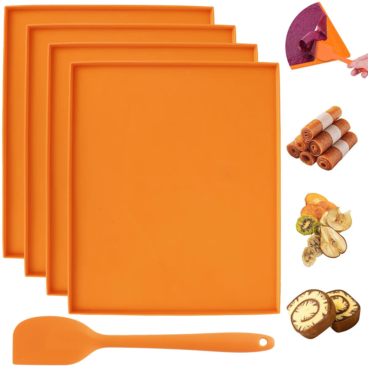 6PCS Silicone Dehydrator Sheets Dehydrator Mats with Edge Non-stick Baking Tray for Fruits Meat Vegetables Kitchen Accessories