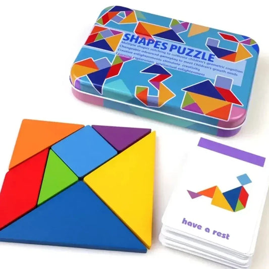 3D Puzzle Colorful Tangram Toy Wooden Pattern Animal Jigsaw Kids Montessori Early Education Color Sorting Toys Children Gifts