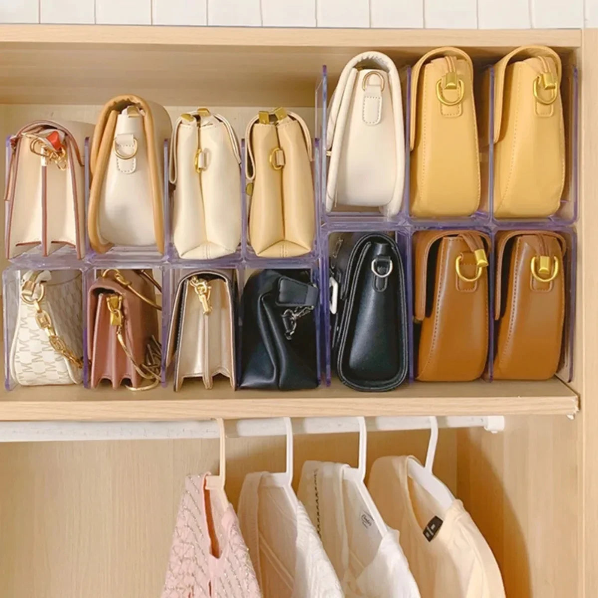 Hemasa 3/4 Grids Handbag Storage Box Divider Shelf Bag Storage Rack Clear  Handbag Storage Wardrobe Storages Home Use Wardrobe Shelf