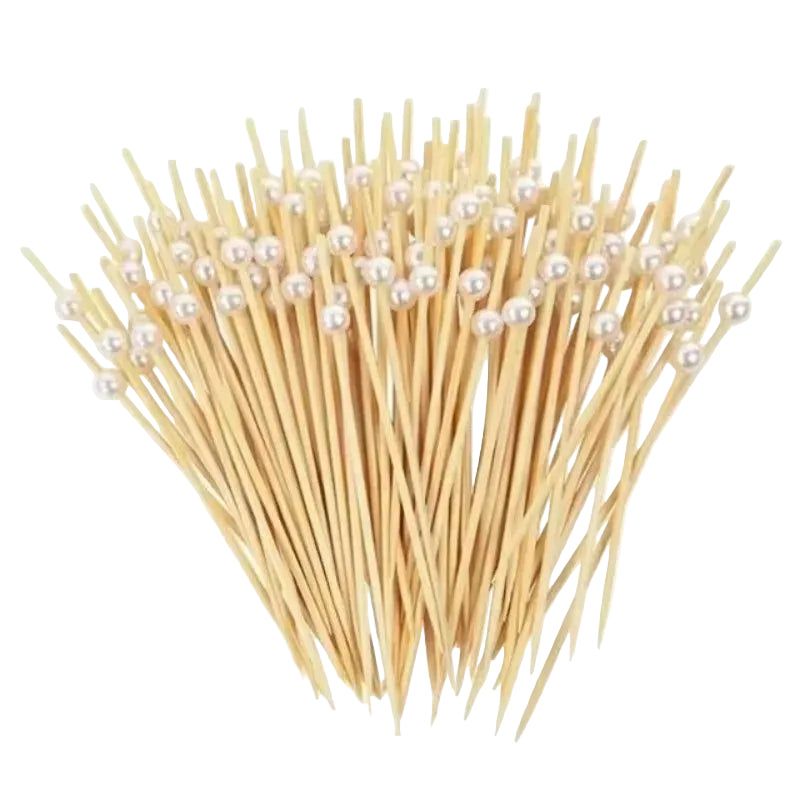 Tejesa 200PCS Gold Silvery White Pearl Bamboo Skewers Fruit Pearl Bamboo Skewers Party Cake Dessert Cocktail Food Buffet Toothpick