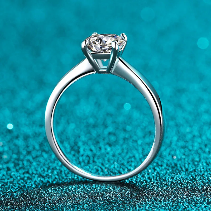 Heamsa Real 925 Sterling Silver 2CT Moissanite Ring For Women Round Brilliant Diamond Solitaire Wedding Engagement Rings