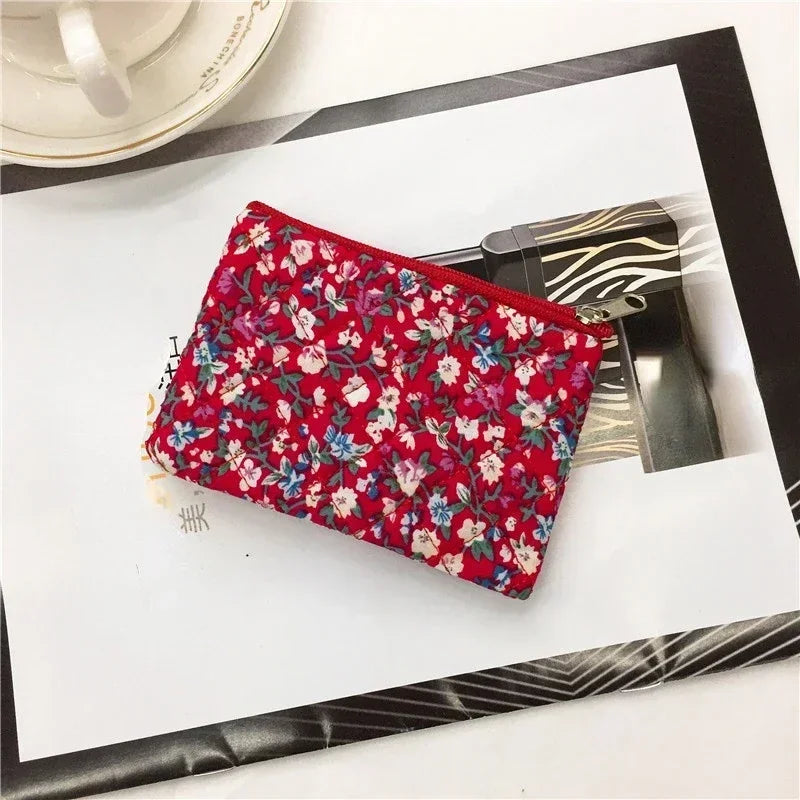 Tejesa Canvas Flower Random Mixed Coin Bags Purse/ Square Zipper Small Storage Bags/ Clutch Pouch Keys Earphone ID Credit Card Holder Bags