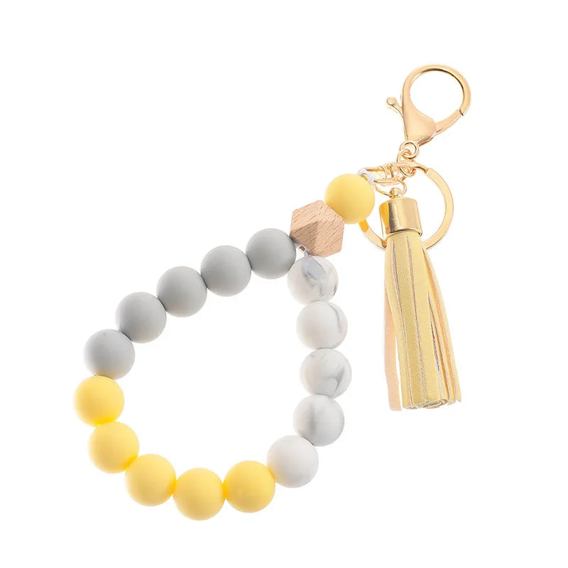 Hemasa Silicone Beaded Tassel Keychain Lobster Clasp Pendant Keyring Bracelet Keychain For Women