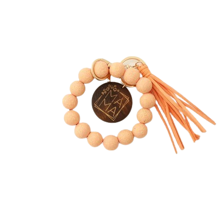 Hemasa Silicon Beads MAMA Monogram Wood Blank Wooden Disc Bracelet Tassel Keychain Wristlet Gift for Her Key Ring