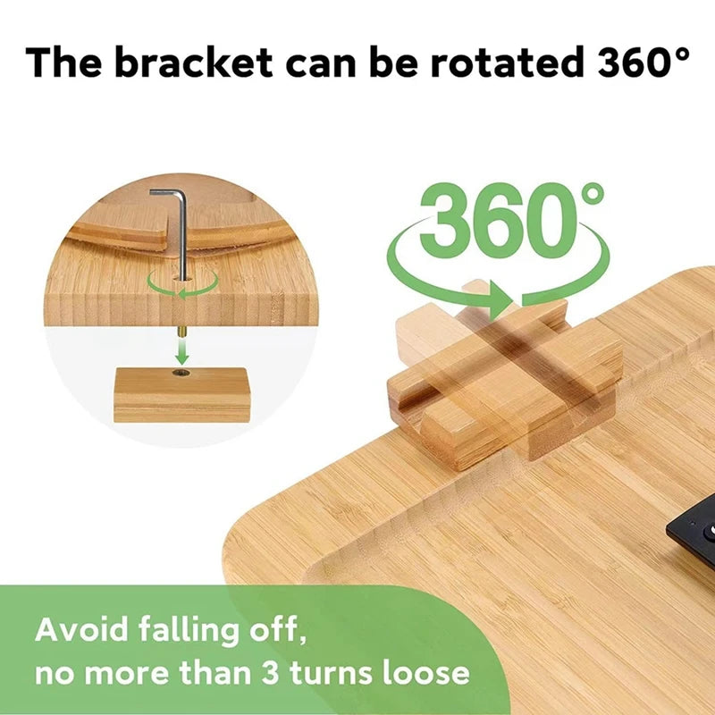 1 Piece Sofa Clip On Side Table For Wide Couches Arm Foldable Couch Tray With 360° Rotating Phone Holder For Eating/Drinks