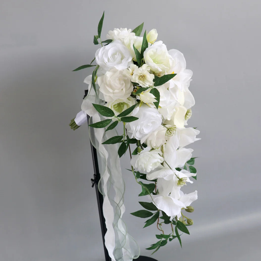 Tejesa Rustic Cascading Wedding Bouquets for Bride /Artificial Flower Waterfall Bridal Bouquet for Wedding