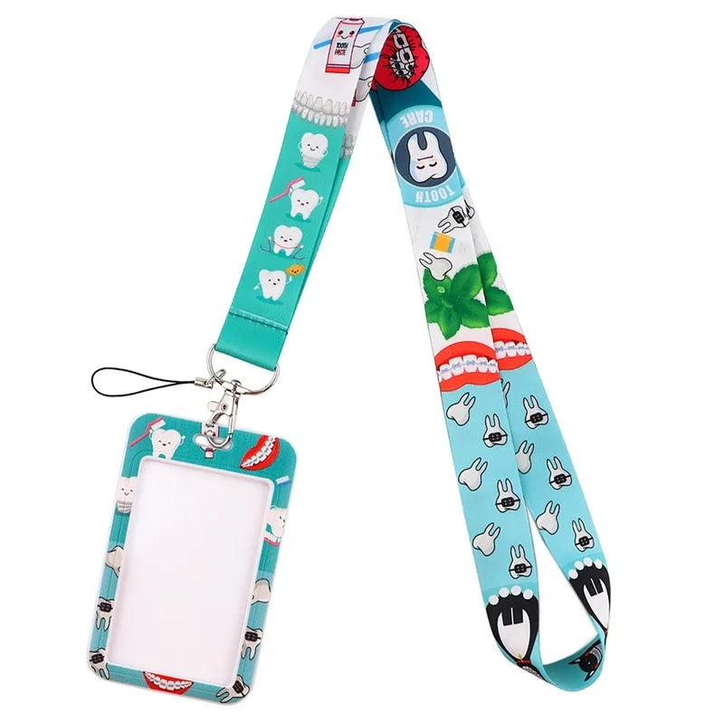 Dentist Doctor Nurse Cartoon Credential Neck Strap Lanyards Keychain ID Card Pass Hang Rope Lariat Key Chain Ring Badge Holder