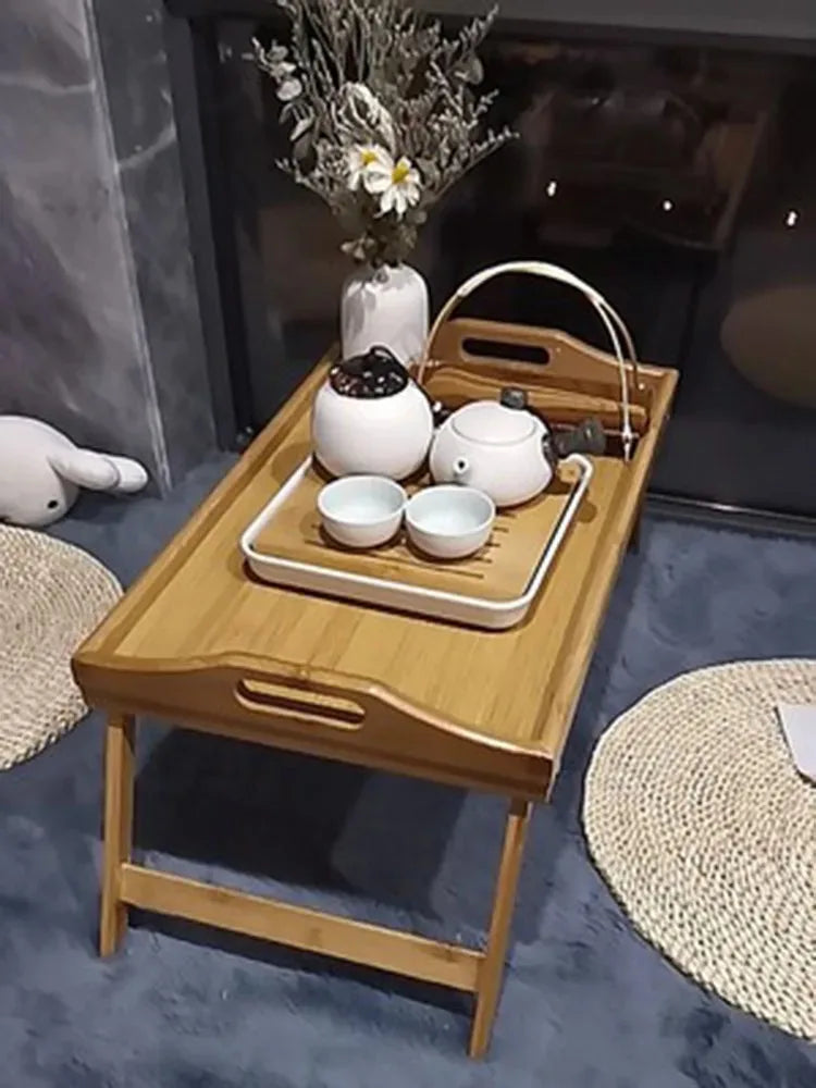Bamboo Bed Tray Table with Folding Legs Handle Foldable Serving Laptop Tray Snack Tray Breakfast Tray Bed Table Drawing Table