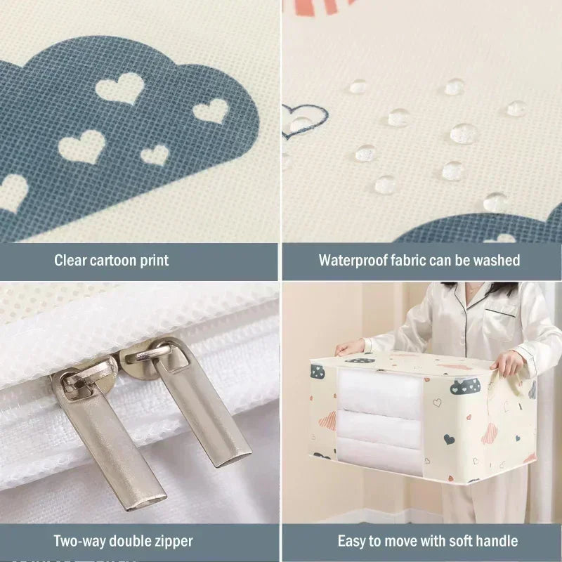 1/2pcs Large/Small Quilt Clothes Storage Bag 50/75L Capacity Moisture Dust Proof Proof Organizer Foldable With Sturdy Zipper