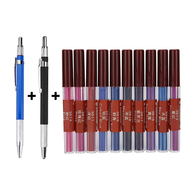 DEDEDEPRAISE Sketch 2.0MM Press Mechanical Pencil & 36colors Leads Drawing Colored Pencils Automatic Pencils Replacement Leads