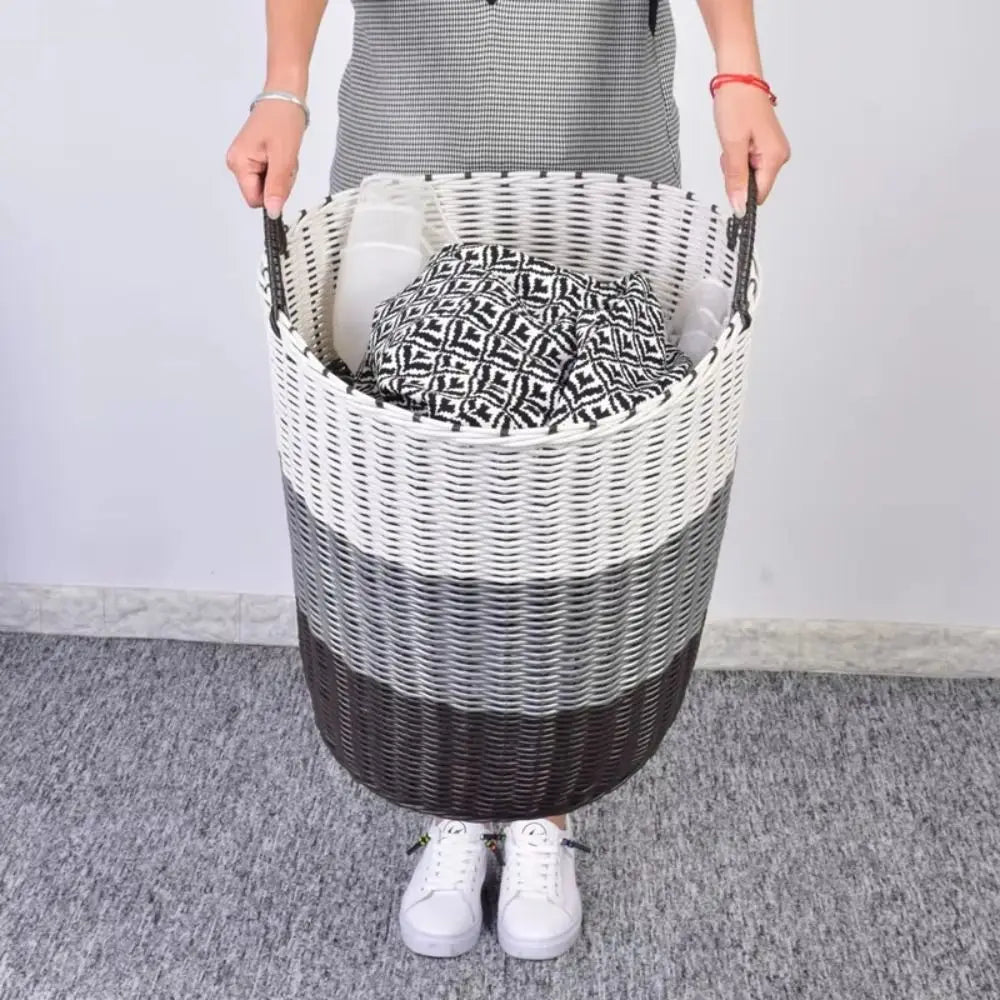 Dirty Clothes Basket Foldable Woven Laundry Basket Rattan-Style Toys Storage Basket for Dirty Clothes Household Items