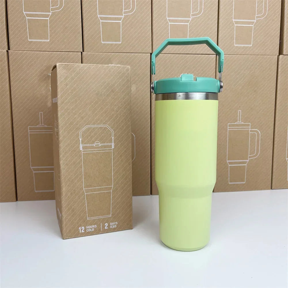 Hemasa Stanley 30oz Tumbler With Handle Leopard Tumbler With Straw Lids Stainless Steel Coffee cup