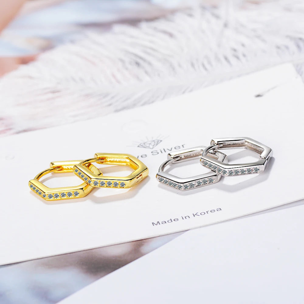 925 Sterling Silver Hexagonal Geometry Clip Earrings For Women Simple Earrings Sterling-silver-jewelry