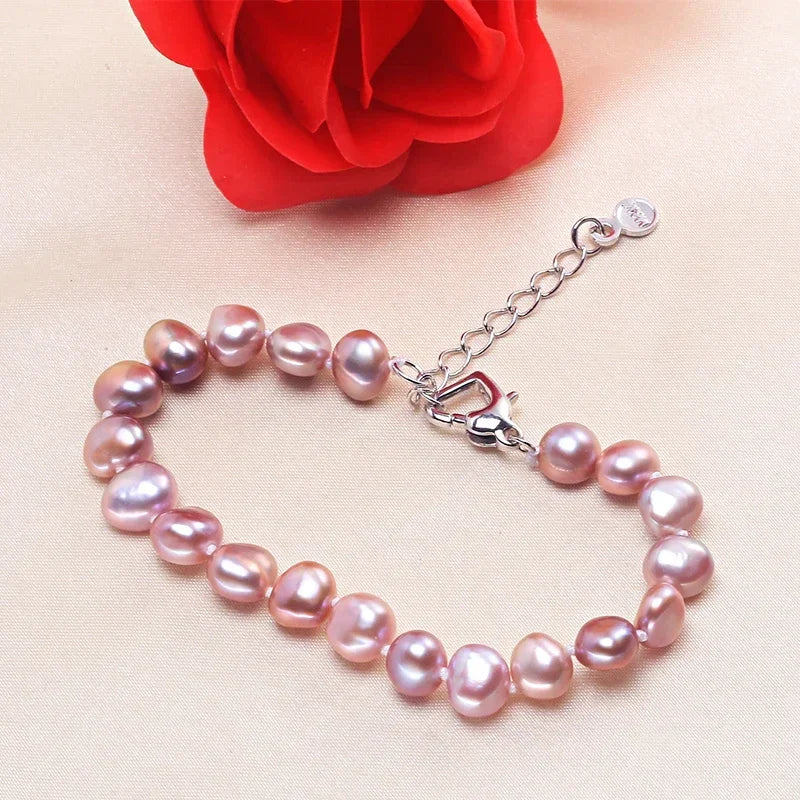 YWYC 5-6mm Heart Buckle Bracelet for Women Natural Freshwater Baroque Pearl 16-20cm Bracelets with Chain