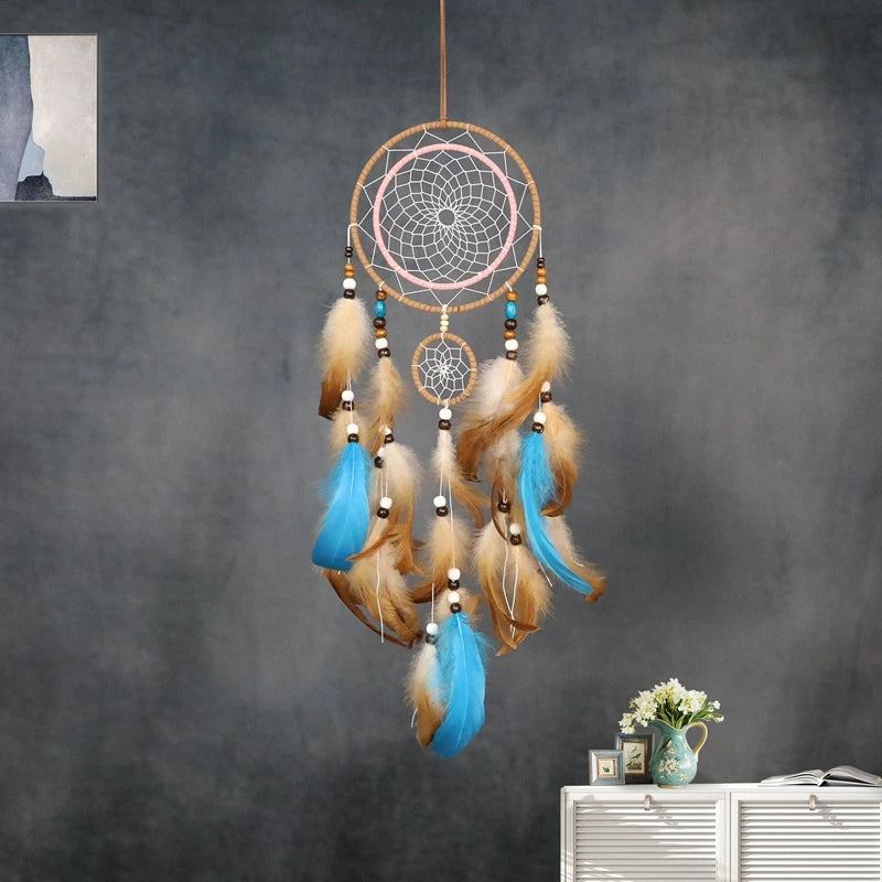 Tejesa Brown Feathers Dream Catcher Bedroom Decorations Wall Pendants Handmade Wind Chimes For Girls Birthday  Gifts