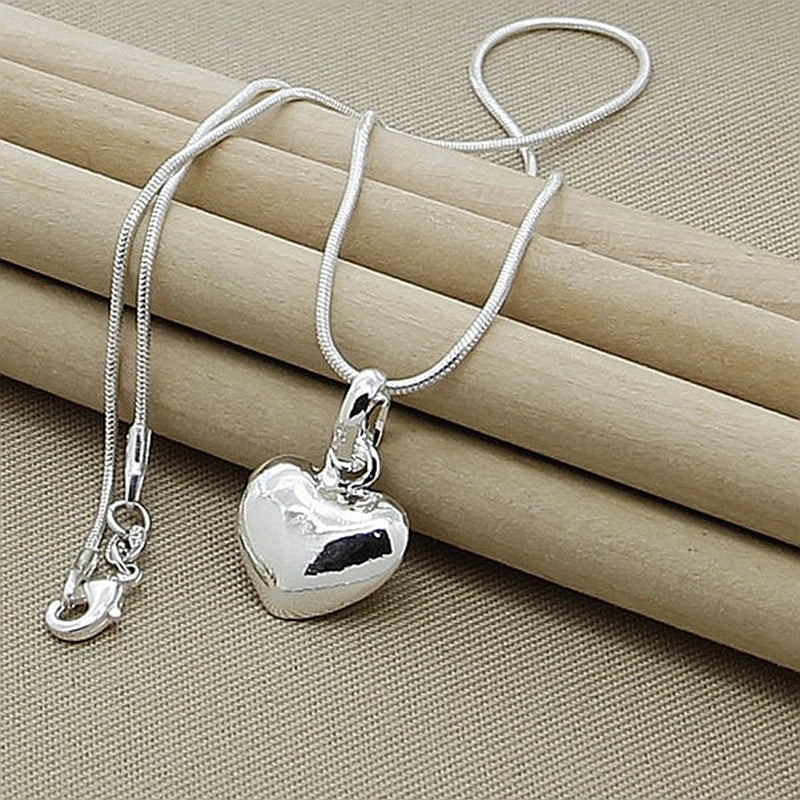 Hemasa 925 Sterling Silver Solid Small Heart Pendant Necklace 16-30 Inch Snake Chain For Women Wedding Charm Fashion Jewelry
