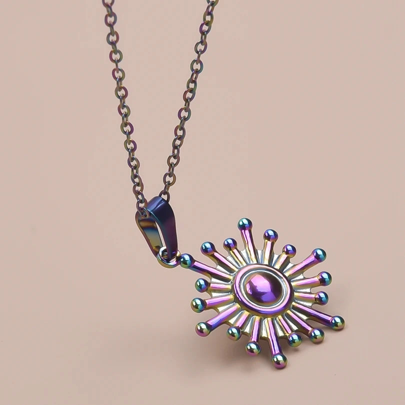 Fashion Gold Color Sun Necklace For Women/Men Stainless Steel Pendant Trendy Collar Long Chain Choker Female Jewelry Supplies